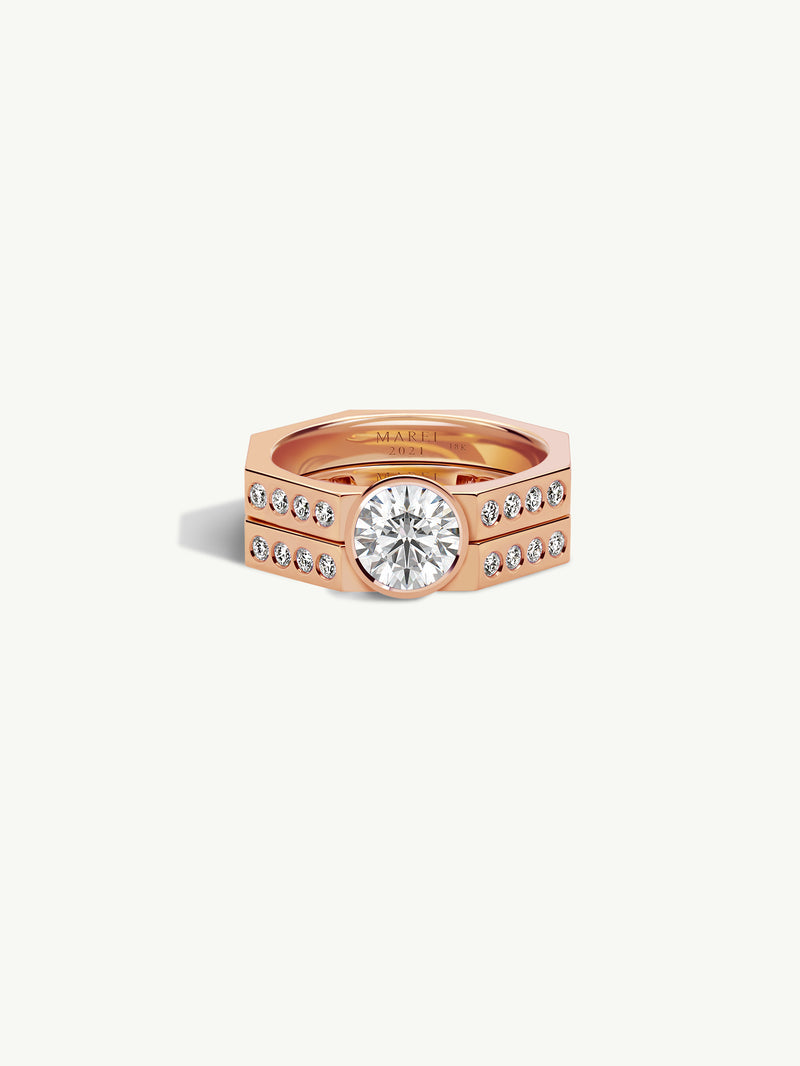 Octavian Lotus Engagement Ring With Round Brilliant-Cut White Diamond In 18K Rose Gold