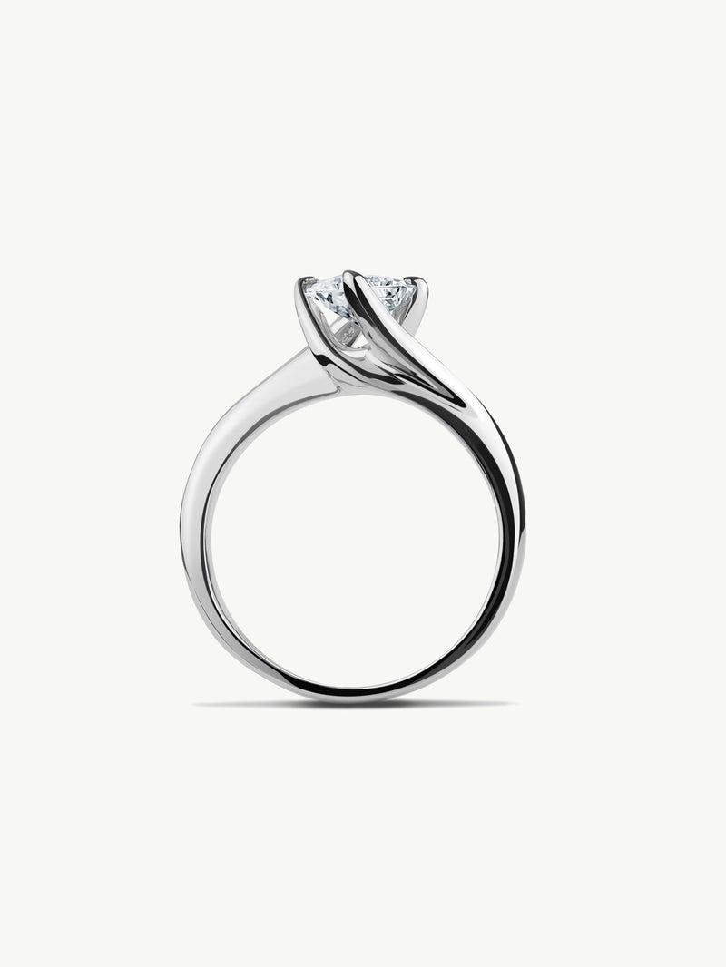 Pythia Serpentine Twist Brilliant Princess-Cut White Diamond Engagement Ring In Platinum