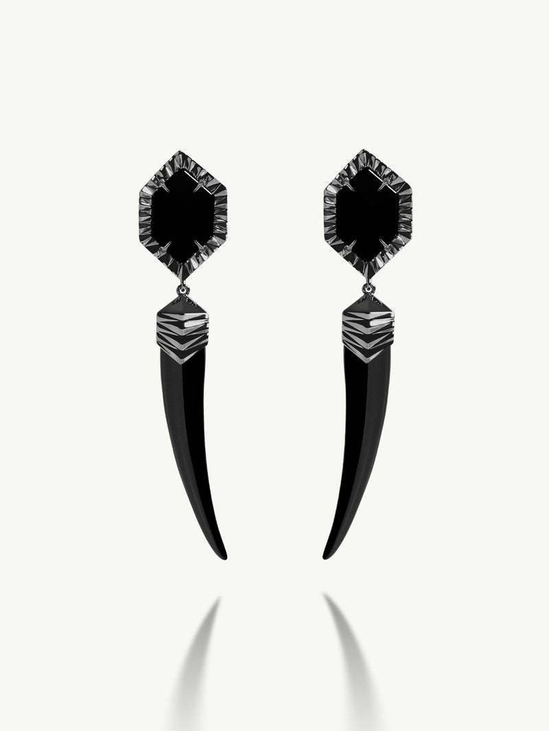 Alexandria Black Onyx Earrings In Blackened Silver