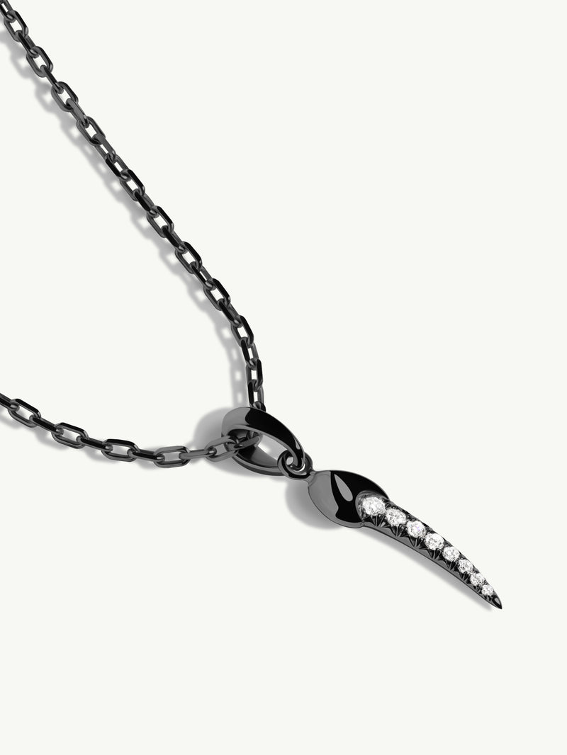 Damian Horn Talisman Pendant Necklace With Pavé-Set Diamonds In 18K Blackened Gold, 22mm