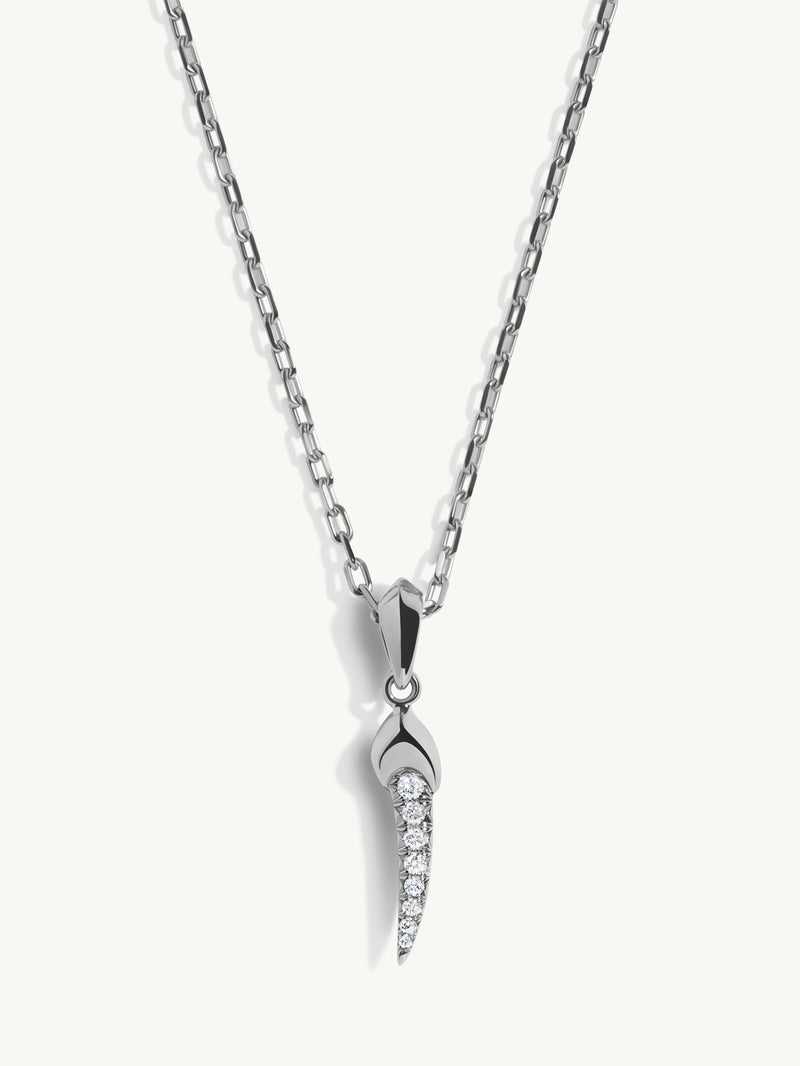 Damian Horn Talisman Pendant Necklace With Pavé-Set Diamonds In 18K White Gold, 22mm