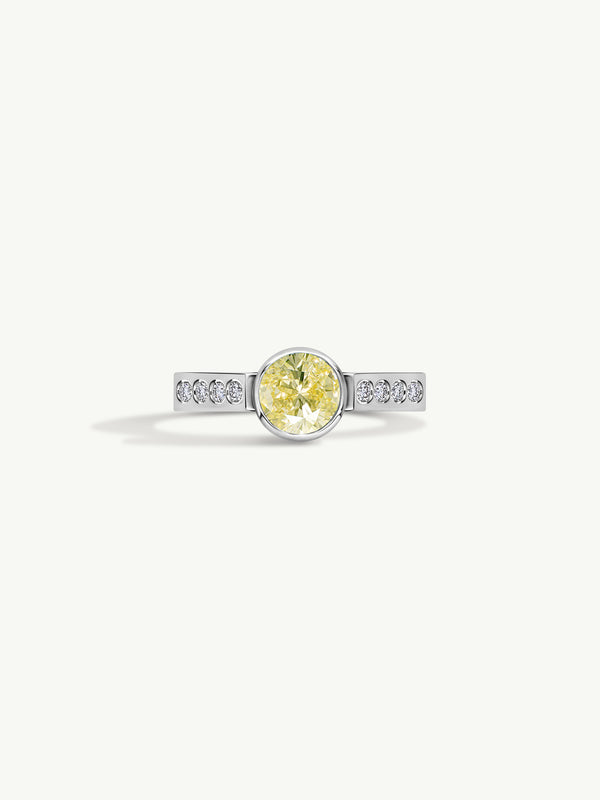 Octavian Lotus Engagement Ring With Round Brilliant-Cut Yellow Diamond In Platinum