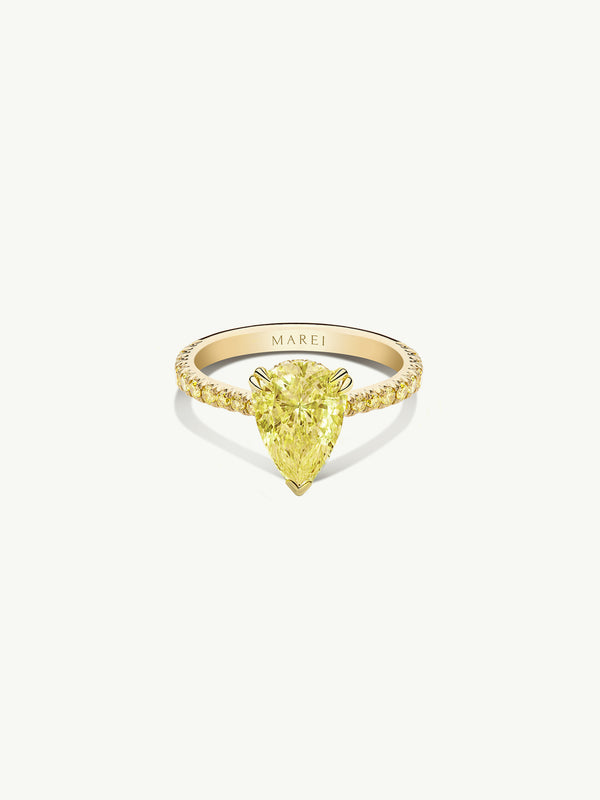 Phebe Ring With Brilliant Pear-Cut Yellow Diamond & Pavé-Set Yellow Diamonds In 18K Yellow Gold