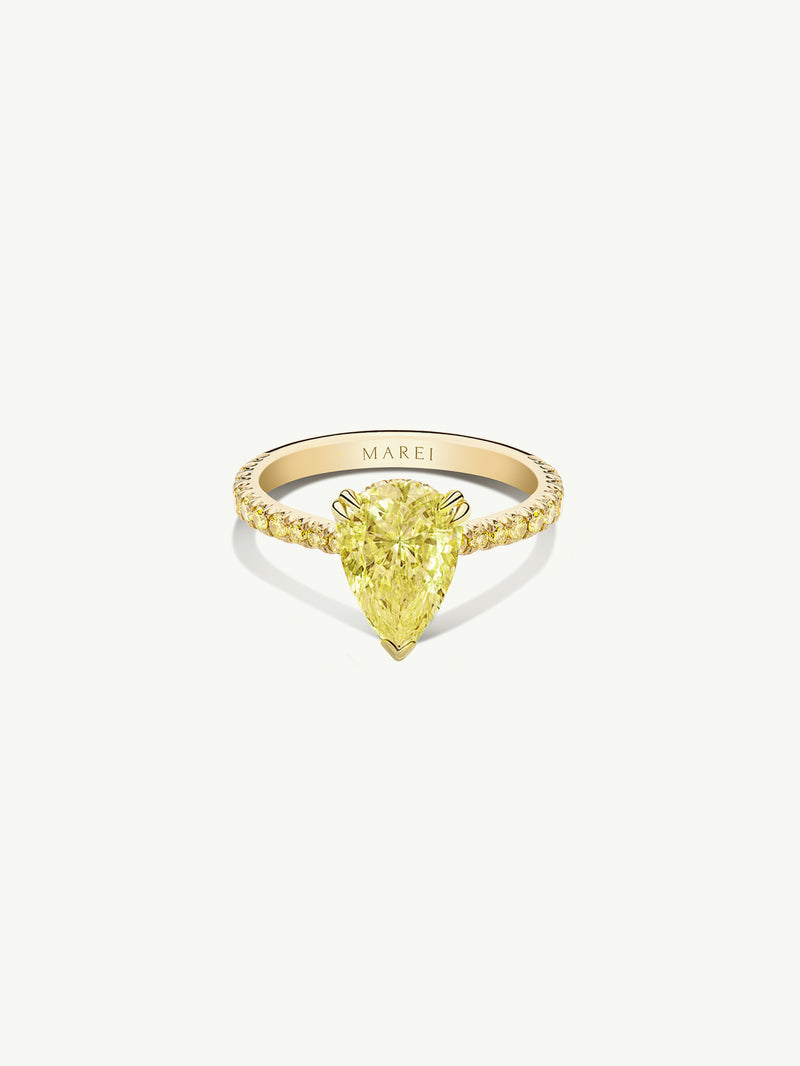 Phebe Ring With Brilliant Pear-Cut Yellow Diamond & Pavé-Set Yellow Diamonds In 18K Yellow Gold
