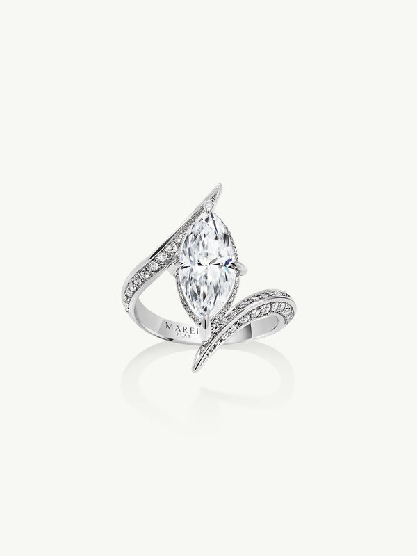 Ayla Arabesque Engagement Ring With Marquise-Cut White Natural Diamond & Pavé-Set Brilliant White Diamonds In Platinum - for Yan Gong