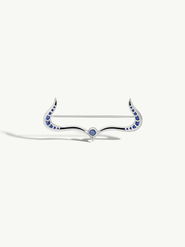 Amun-Ra Taurus Lapel Brooch Pin With Sapphires In 18K White Gold