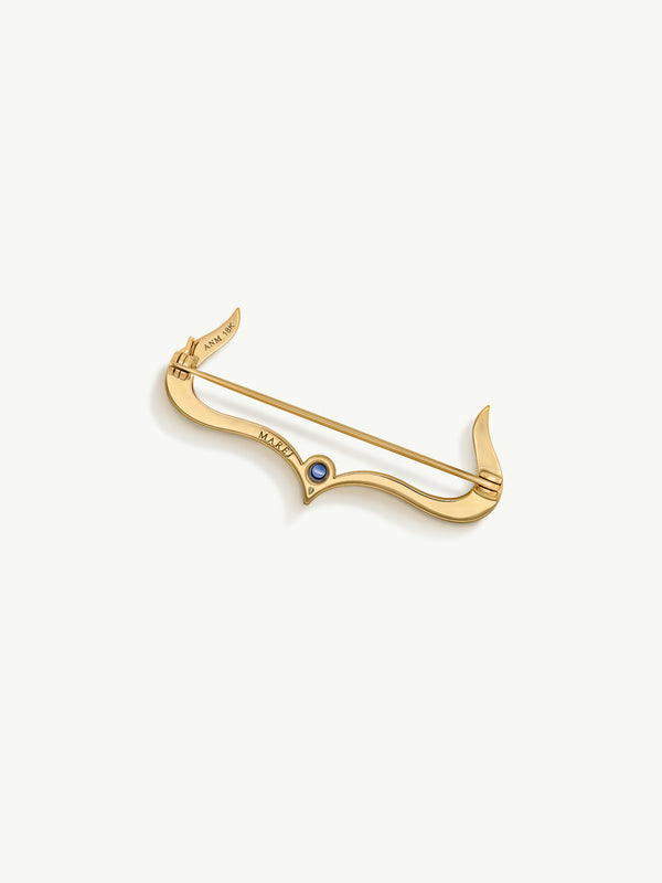 Marei New York Amun-Ra Taurus Lapel Brooch Pin With Tsavorite Garnets & Sapphire In 18K Yellow Gold - Img 2