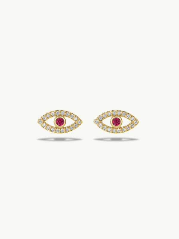 Evil Eye Stud Earrings With Rubies