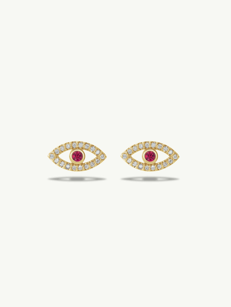 Evil Eye Stud Earrings With Rubies