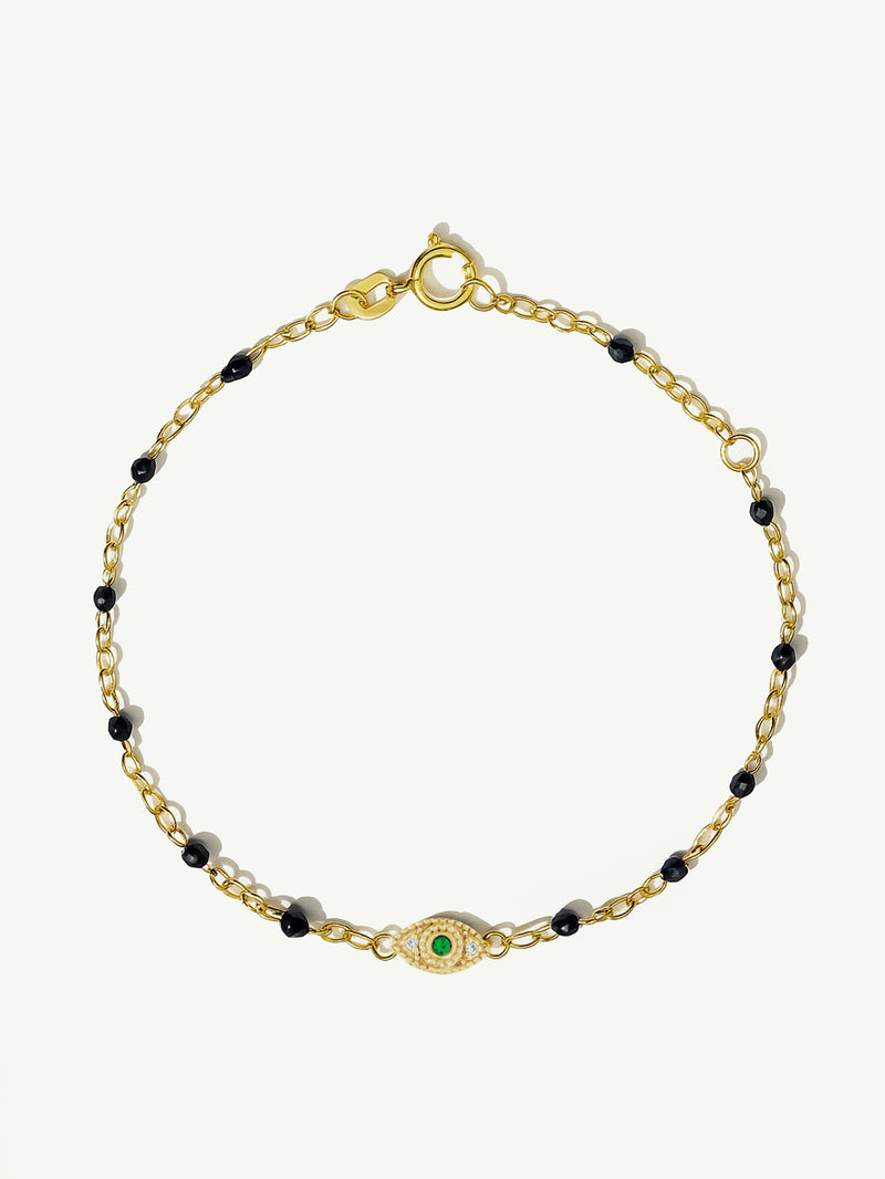 Evil Eye Pendant Beaded Bracelet With Emerald & White Diamonds
