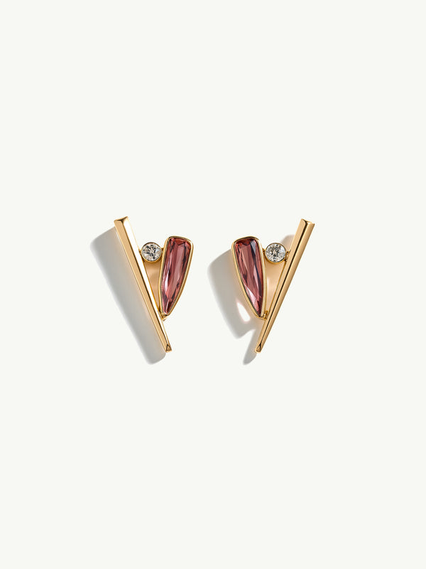 ARCHIVE - Lilith Dagger Earrings With Pink Tourmaline & Brilliant-Cut Round White Diamonds, 0.50 CTW