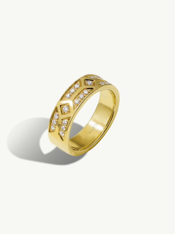 Meridian Men's Ring With White Diamonds In 18-Karat Yellow Gold, 6 MM