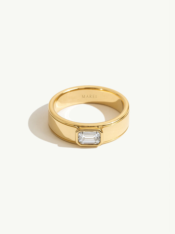 Monolith Men's Ring With Emerald-Cut Diamond In 18K Yellow Gold, 0.50 CTW