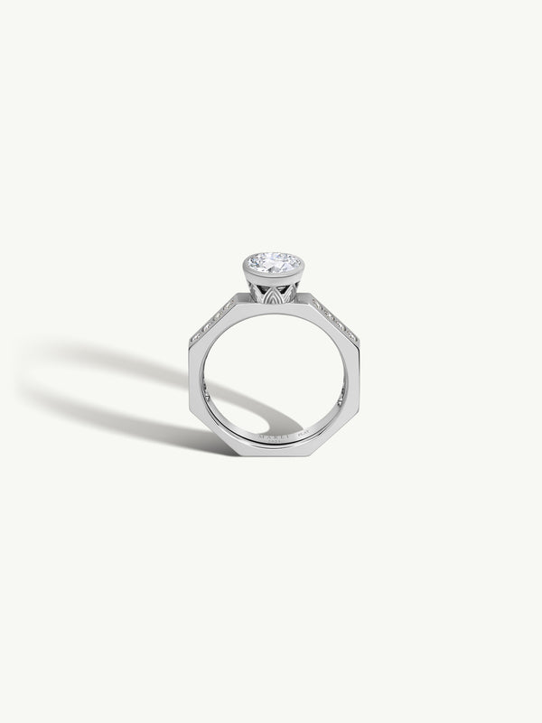 Octavian Lotus Engagement Ring With Brilliant Round-Cut White Diamond In Platinum Media 1 of 9
