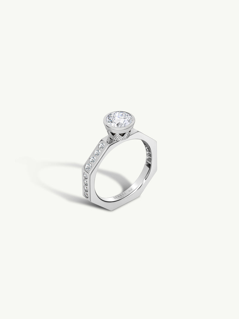 Octavian Lotus Engagement Ring With Brilliant Round-Cut White Diamond In Platinum Media 3 of 9