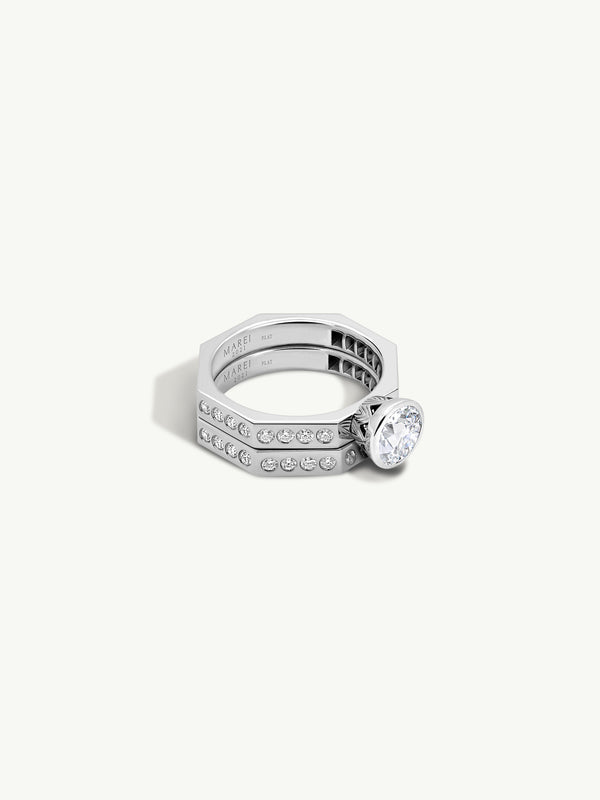 Octavian Lotus Engagement Ring With Brilliant Round-Cut White Diamond In Platinum Media 2 of 9