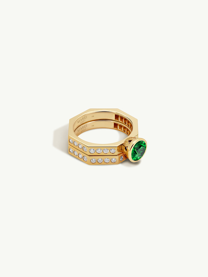 Octavian Brilliant Round-Cut Green Emerald Ring In 18K Yellow Gold