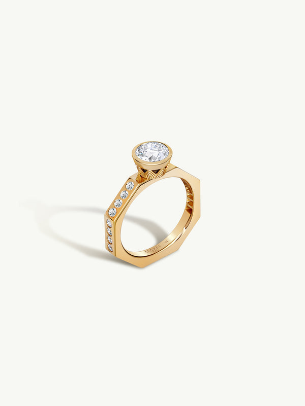 Octavian Lotus Brilliant Round-Cut White Diamond Engagement Ring In 18K Yellow Gold Media 2 of 9