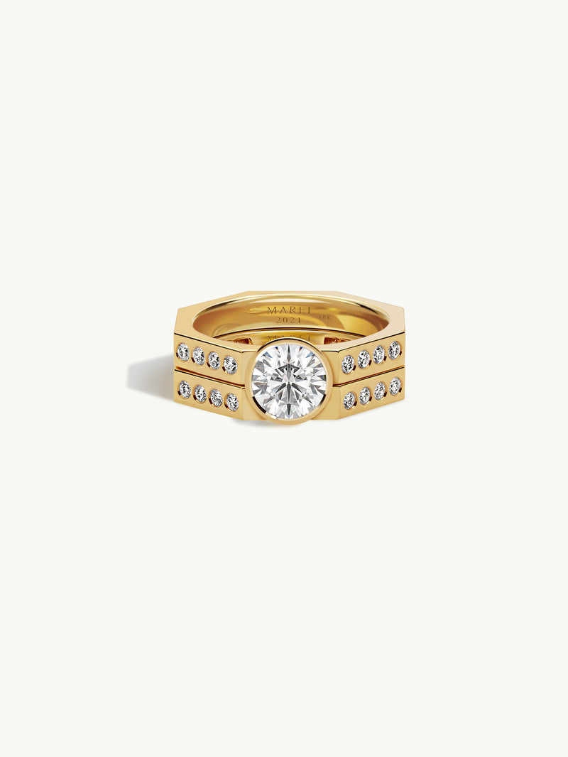 Octavian Lotus Brilliant Round-Cut White Diamond Engagement Ring In 18K Yellow Gold Media 4 of 9