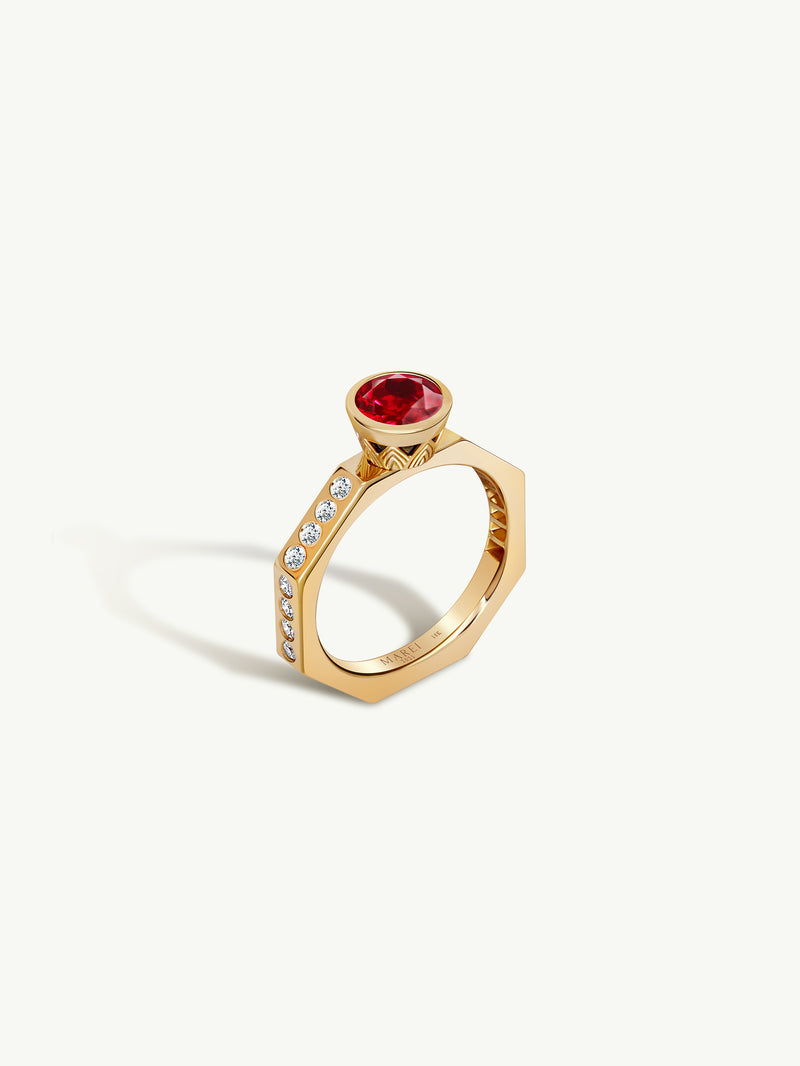 MAREI Octavian Lotus Brilliant Round-Cut Ruby Ring In 18K Yellow Gold Media 4 of 7