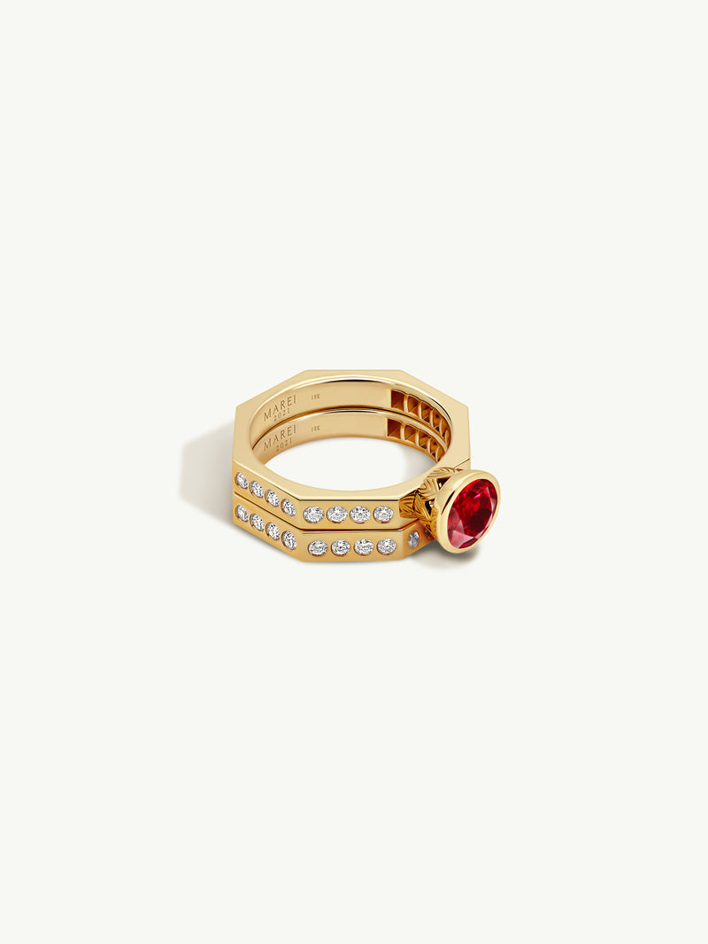 MAREI Octavian Lotus Brilliant Round-Cut Ruby Ring In 18K Yellow Gold Media 2 of 7