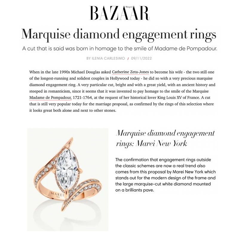 Ayla Arabesque Engagement Ring With Marquise-Cut White Diamond, Pavé-Set Brilliant White Diamonds & Enamel In 18K Yellow Gold