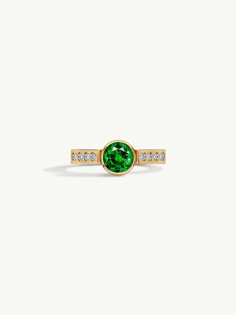Octavian Lotus Engagement Ring With Round Brilliant-Cut Emerald Ring In 18K Yellow Gold