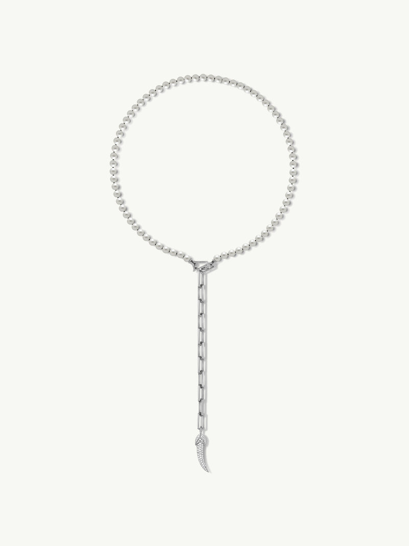 Damian Horn Talisman Pearl Necklace With Pavé-Set Brilliant Diamonds In 18K White Gold
