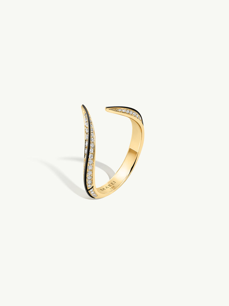 Ayla Arabesque Ring With Pavé-Set Brilliant White Diamonds & Enamel In 18K Yellow Gold