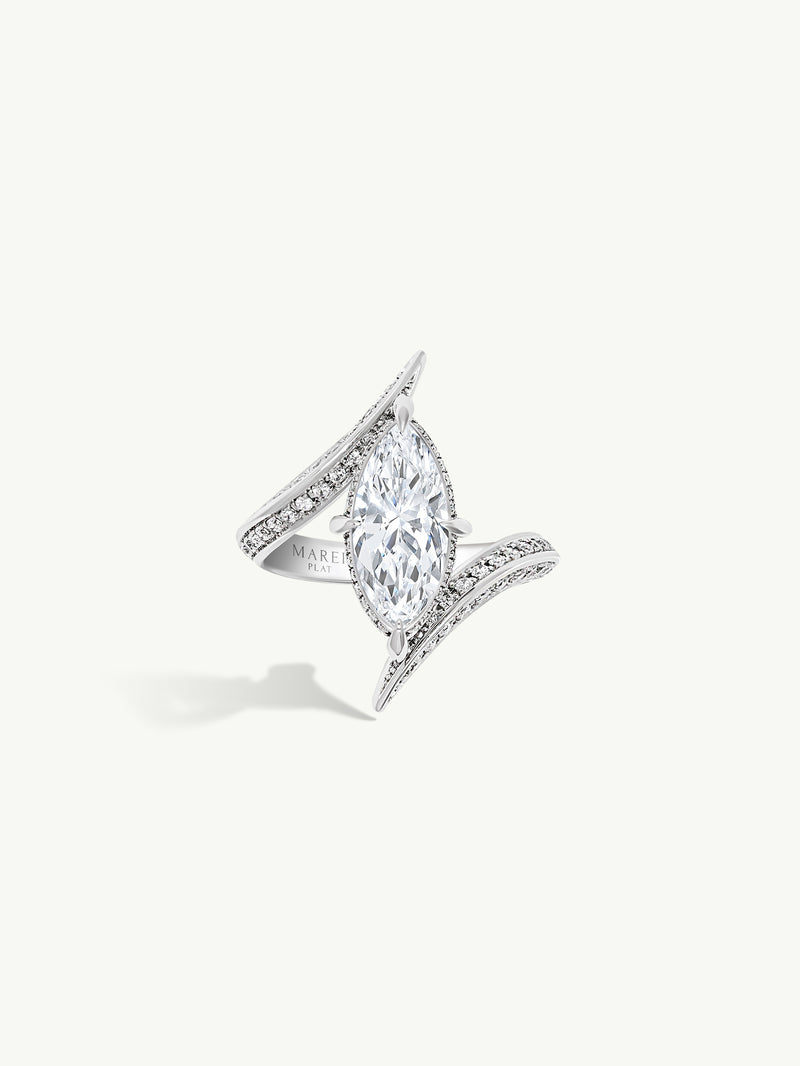 Ayla Arabesque Engagement Ring With Marquise-Cut White Diamond & Pavé-Set Brilliant White Diamonds In Platinum