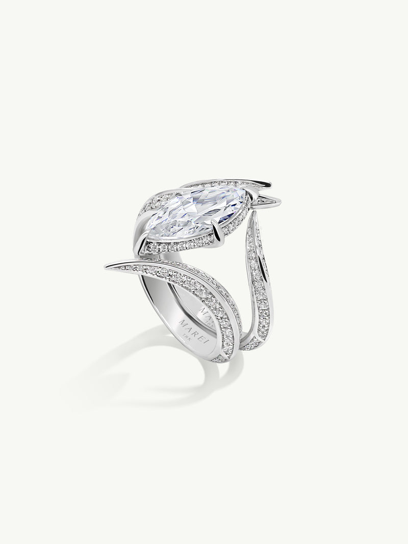 Ayla Arabesque Engagement Ring With Marquise-Cut White Diamond & Pavé-Set Brilliant White Diamonds In 18K White Gold
