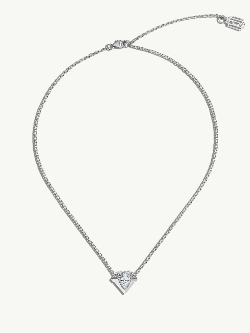 Alexandria Pendant Necklace With 0.50CT Marquise-Cut Diamond In 18K White Gold, 13mm