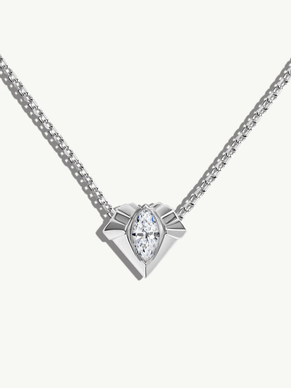 Alexandria Pendant Necklace With 0.50CT Marquise-Cut Diamond In 18K White Gold, 13mm