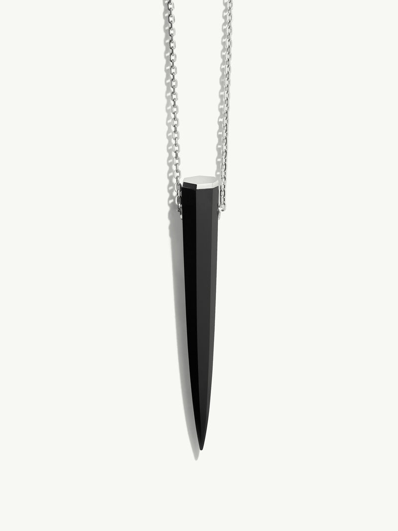 Black Onyx Pendulum Chain Necklace In Sterling Silver