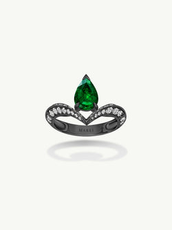 Dorian Floating Teardrop-Shaped Emerald Engagement Ring In 18K Blackened Gold
