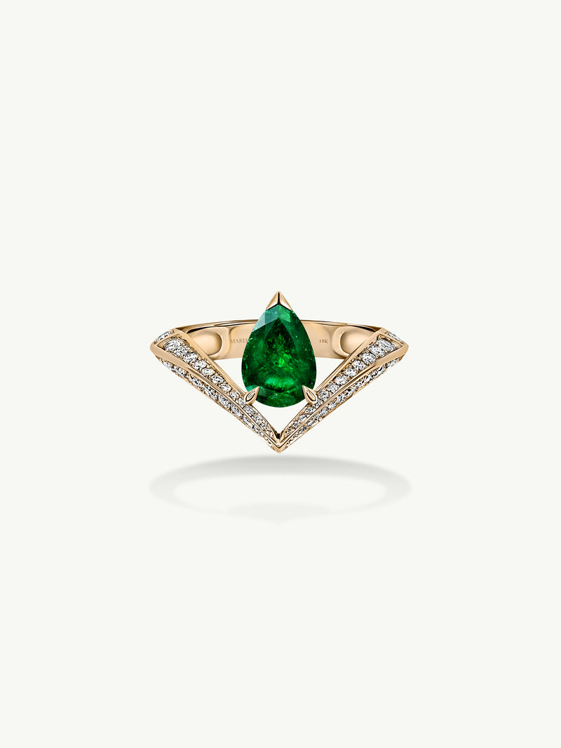 Dorian Floating Teardrop-Shaped Emerald Engagement Ring In 18K Yellow Gold