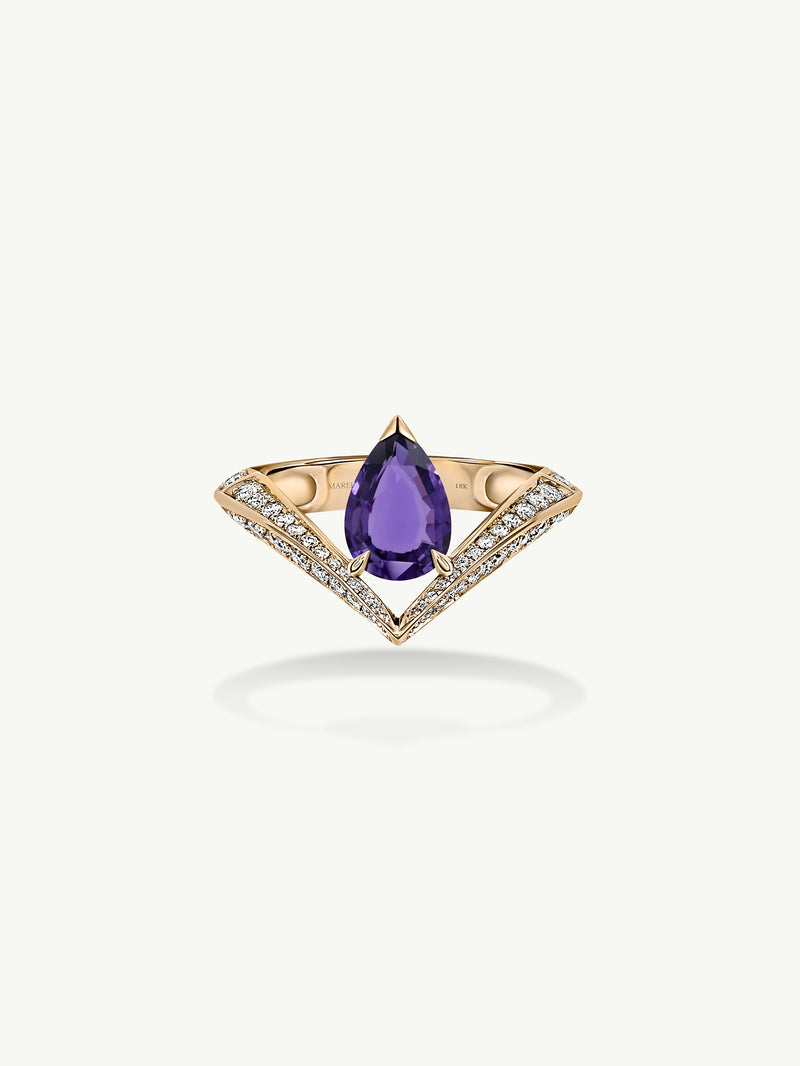 Dorian Floating Teardrop-Shaped Ultra Violet Purple Sapphire Engagement Ring In 18K Yellow Gold