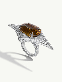 Ile De Philae Ring With An Oval-Cut Zircon & Pavé-Set White Diamonds In 18K White Gold
