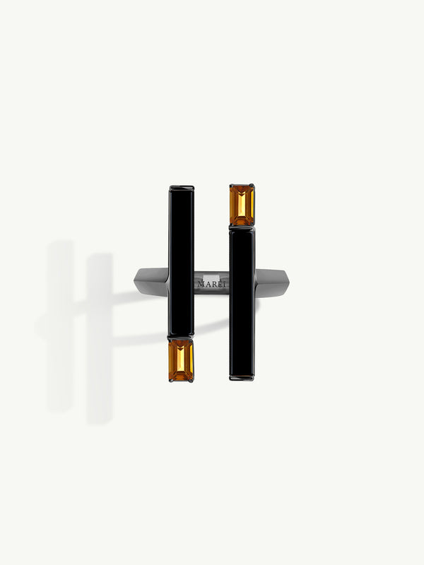 Invidia Black Onyx Column Ring With Baguette-Cut Citrine In 18K Blackened Gold