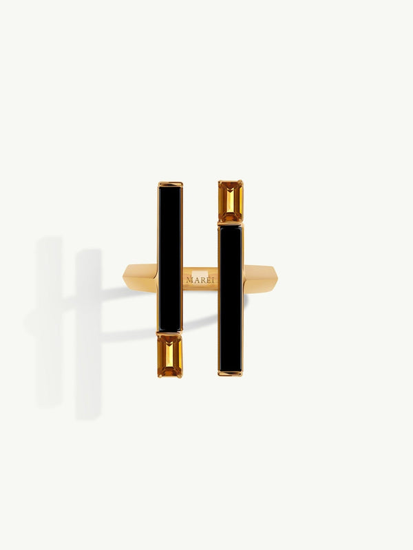 Invidia Black Onyx Column Ring With Baguette-Cut Citrine In 18K Yellow Gold