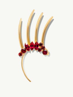 Isadora Red Garnet Spiked Ear Cuff In 18K Yellow Gold