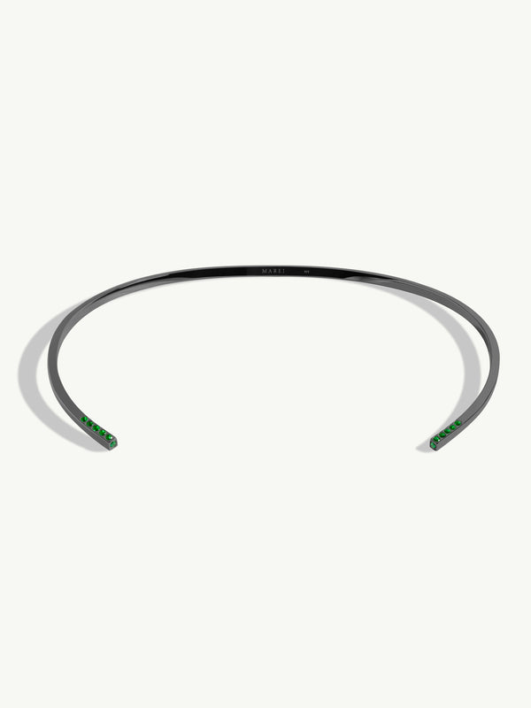 Laela Collar Necklace With Green Tsavorite Garnet Gemstones In 18K Black Gold