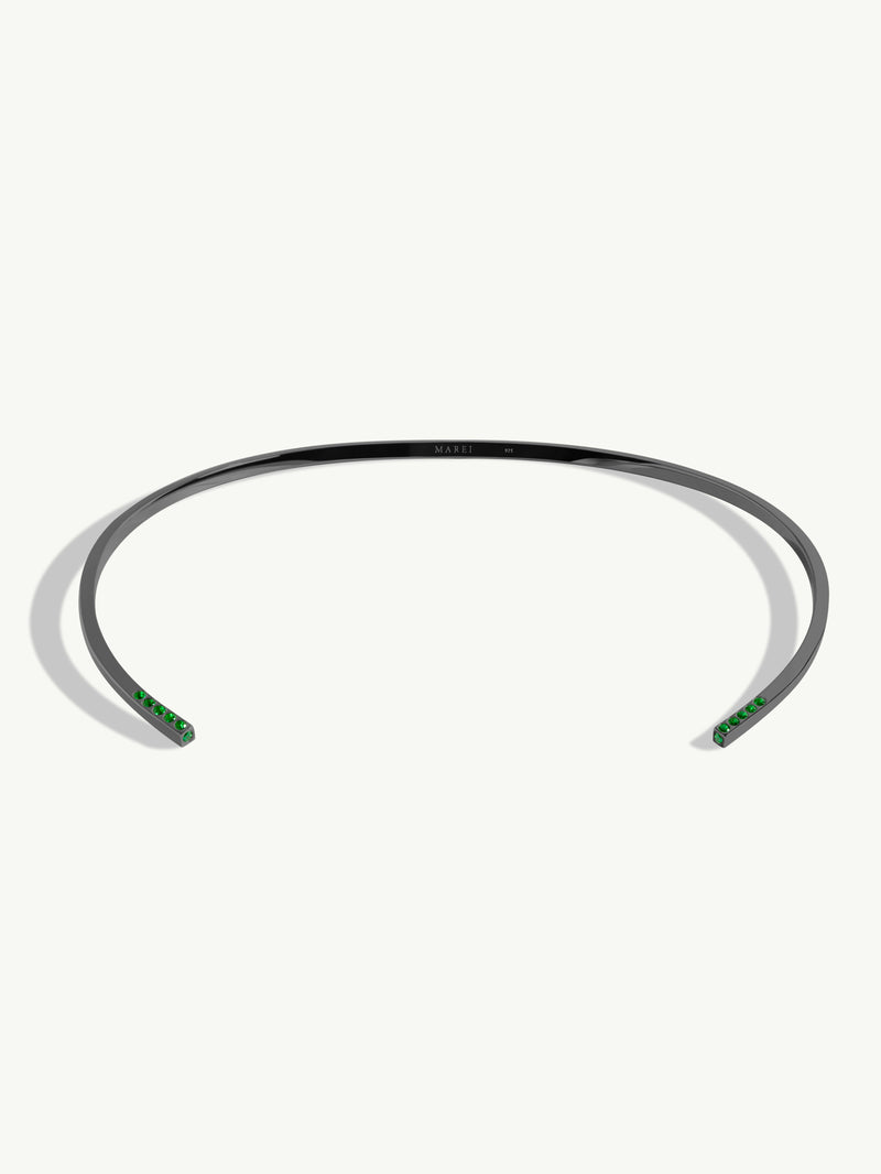 Laela Collar Necklace With Green Tsavorite Garnet Gemstones In 18K Black Gold