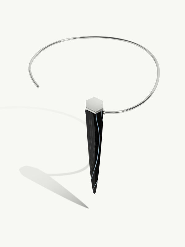 MAREI Black Onyx Pendulum Sculptural Necklace In Sterling Silver