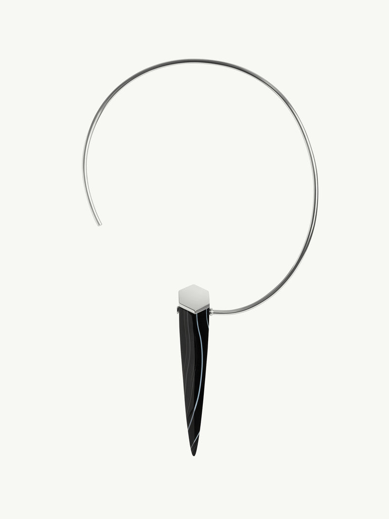 MAREI Black Onyx Pendulum Sculptural Necklace In Sterling Silver