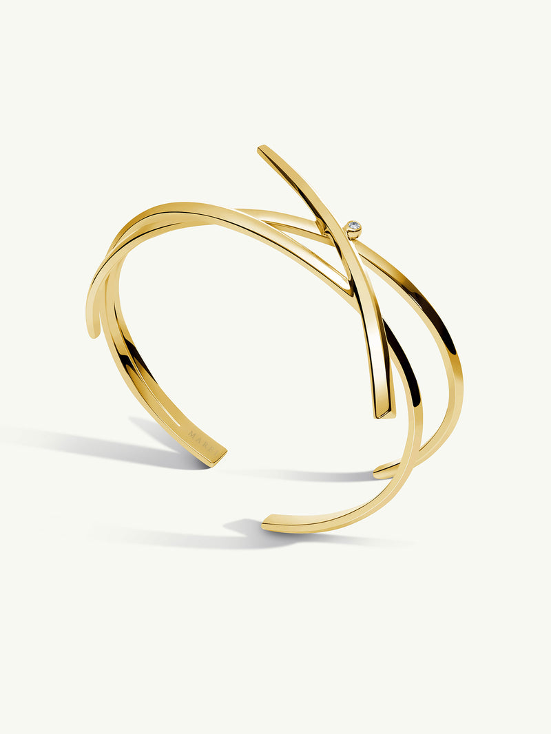 MAREI Pythia Serpentine Twist Diamond Cuff Bracelet in 18K Yellow Gold