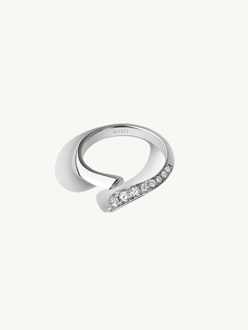 Pythia Serpentine Twist Pavé White Diamond Ring In 18K White Gold