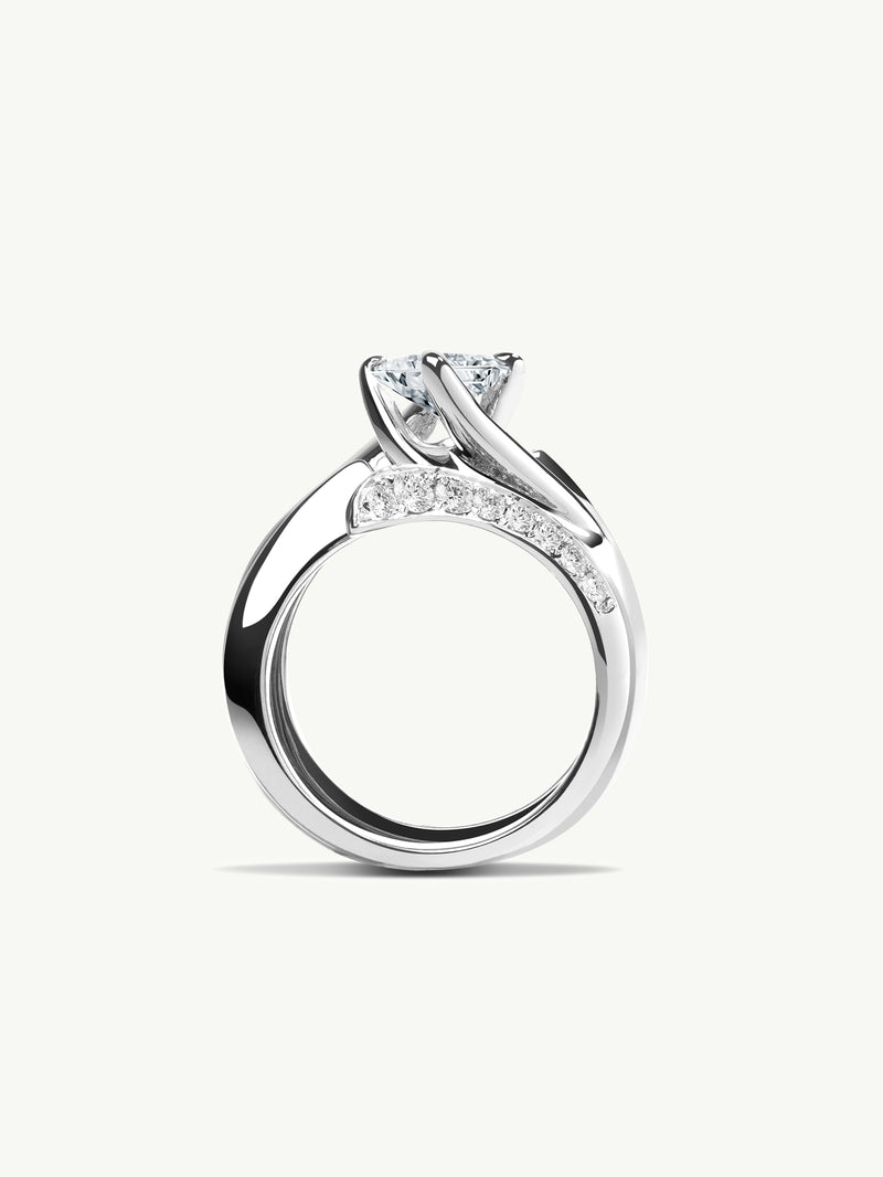 Pythia Serpentine Twist Brilliant Princess-Cut White Diamond Engagement Ring In 18K White Gold