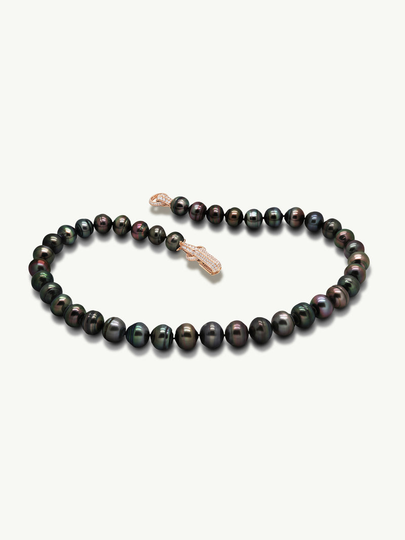 Nyx Tahitian Black Circle Pearl Necklace With Pavé-Set Brilliant Diamonds In 18K Rose Gold