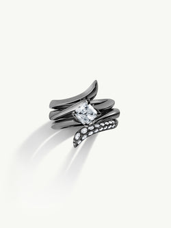 Pythia Serpentine Twist Brilliant Princess-Cut White Diamond Engagement Ring In 18K Blackened Gold